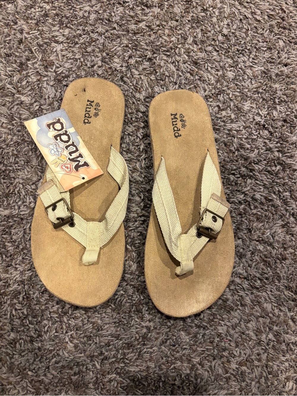 Mudd Women's Cream Canvas Thong Sandals with Buckle